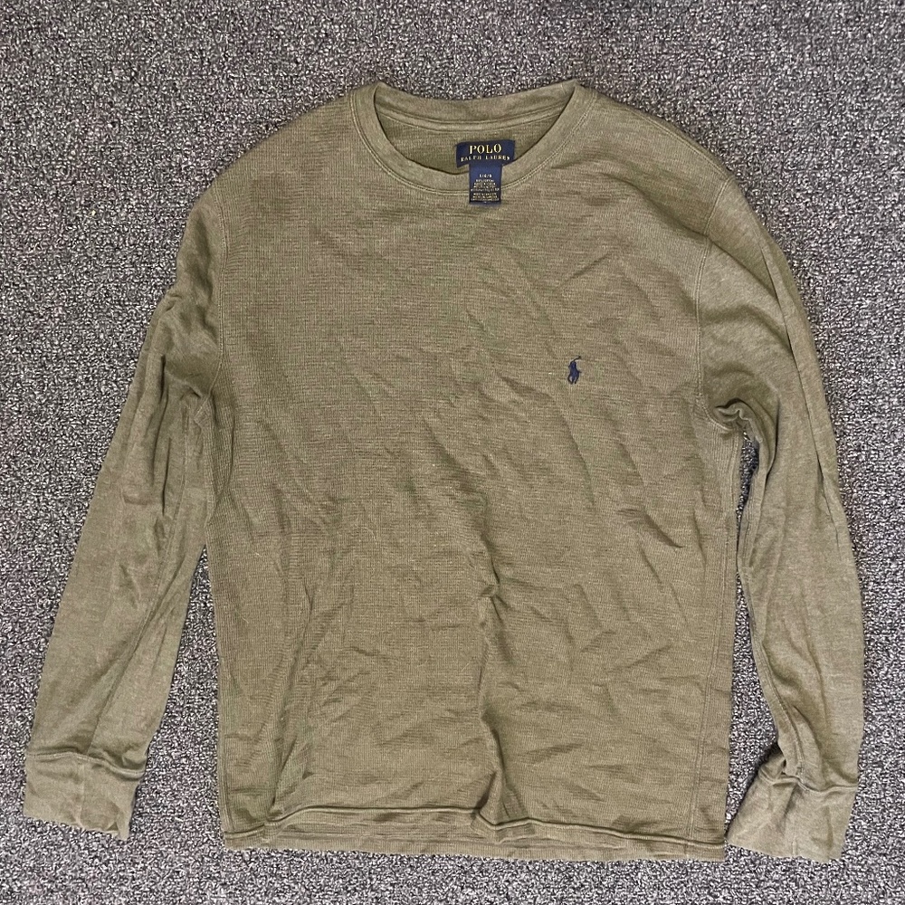 Polo Ralph Lauren Men's Green Waffle Knit Thermal Long Sleeve Shirt
